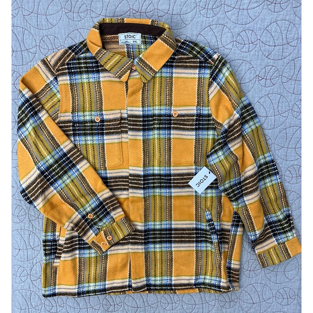 Stoic Flannel Shirt‎ Jacket Yellow Plaid Heavyweight / Mens 2XL